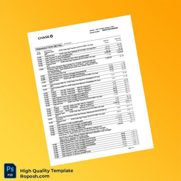 France Chase Bank Statement Template in Word and PDF formats 4 page