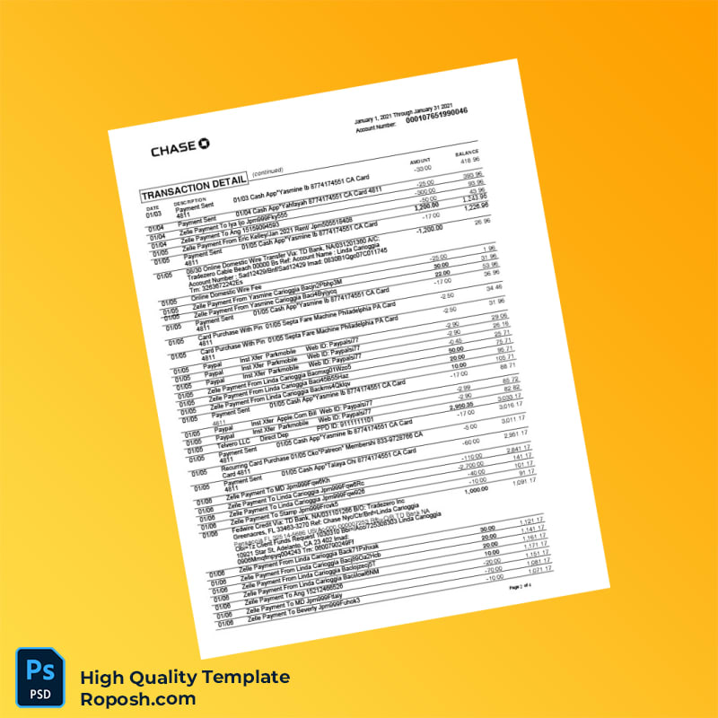 France Chase Bank Statement Template in Word and PDF formats 4 page France Chase Bank Statement Template in Word and PDF formats 4 page