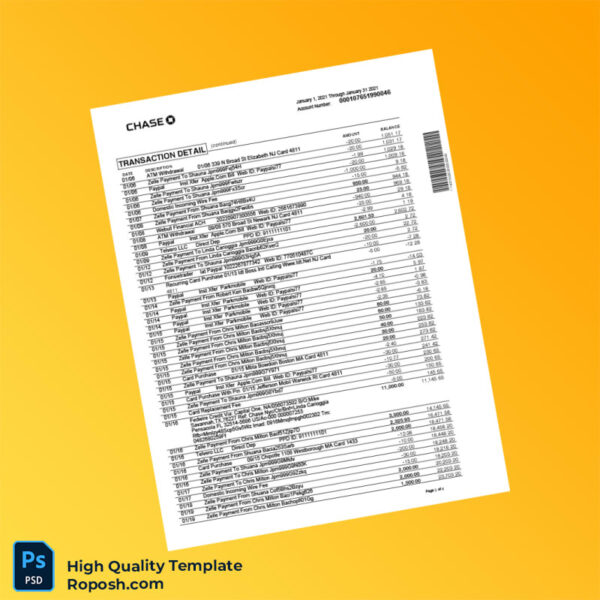 France Chase Bank Statement Template in Word and PDF formats 4 page