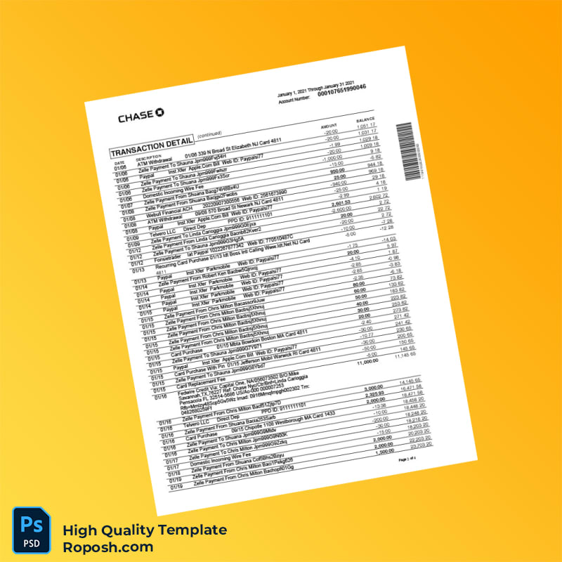 France Chase Bank Statement Template in Word and PDF formats 4 page France Chase Bank Statement Template in Word and PDF formats 4 page