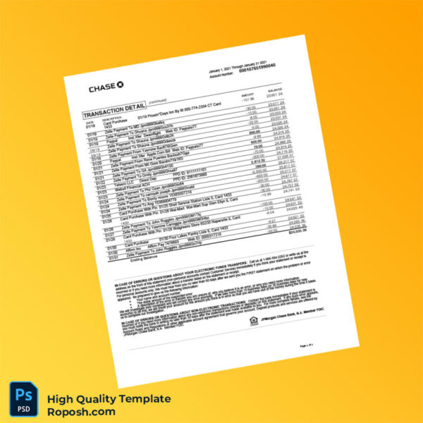 France Chase Bank Statement Template in Word and PDF formats 4 page
