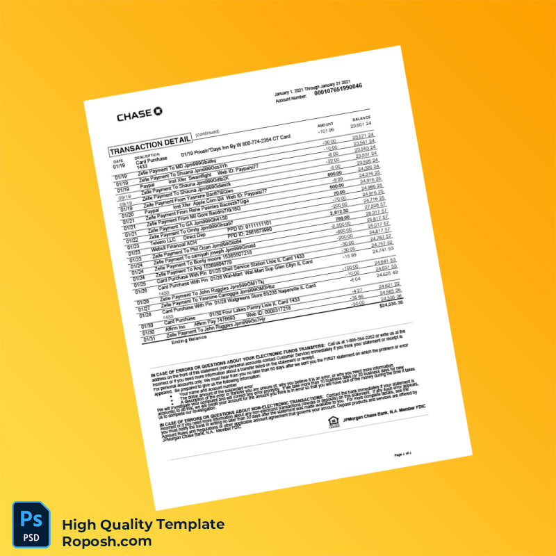 France Chase Bank Statement Template in Word and PDF formats 4 page France Chase Bank Statement Template in Word and PDF formats 4 page