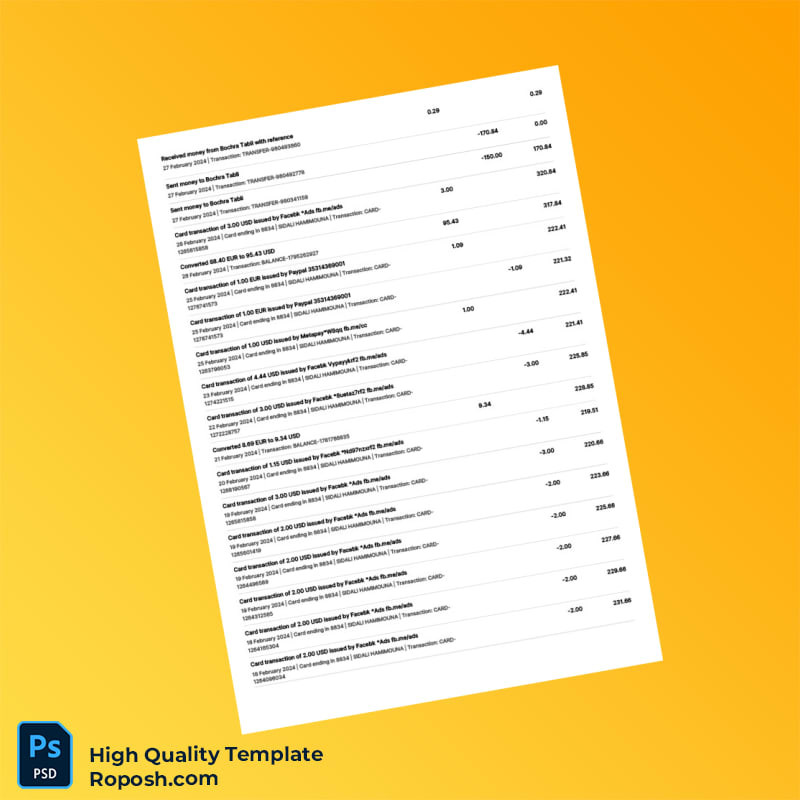 France USD Statement Template in Word and PDF formats 3 page France USD Statement Template in Word and PDF formats 3 page