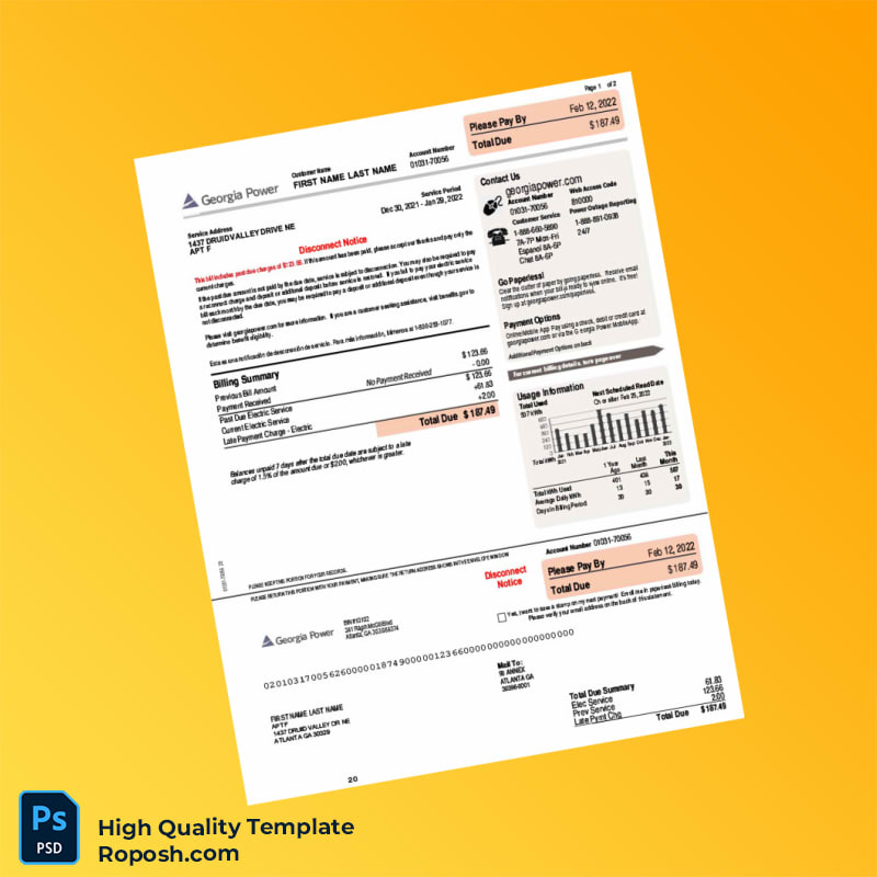 Georgia Georgia Power Editable Electricity Bill Template in Word and PDF formats Georgia Georgia Power Editable Electricity Bill Template in Word and PDF formats