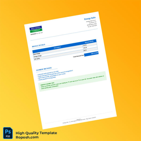 Germany Energy Italia Editable Electricity Bill Template in Word and PDF formats 3 page