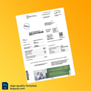 Greece DEI Editable Utility Bill Template in Word and PDF formats