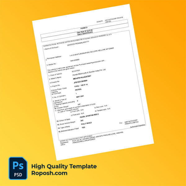 India AAR Autocorp Private Limited Editable Tax Invoice Template in Word and PDF formats