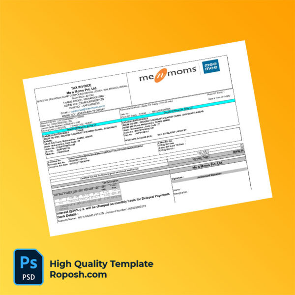 India Aadarsh Editable Tax Invoice Template in Word and PDF formats
