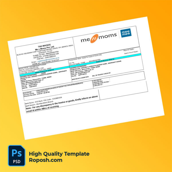 India Aadarsh Editable Tax Invoice Template in Word and PDF formats