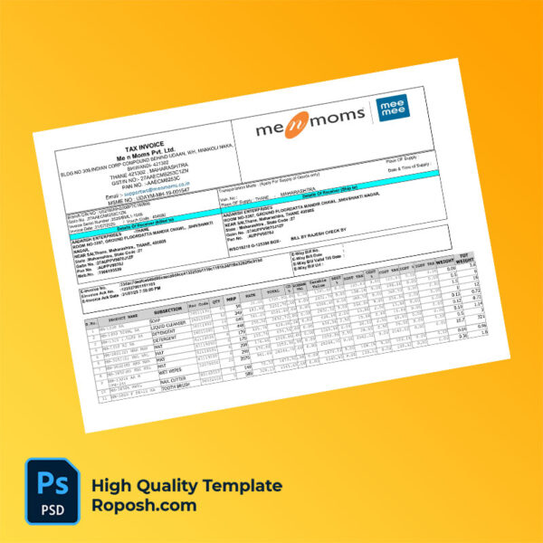 India Aadarsh Editable Tax Invoice Template in Word and PDF formats