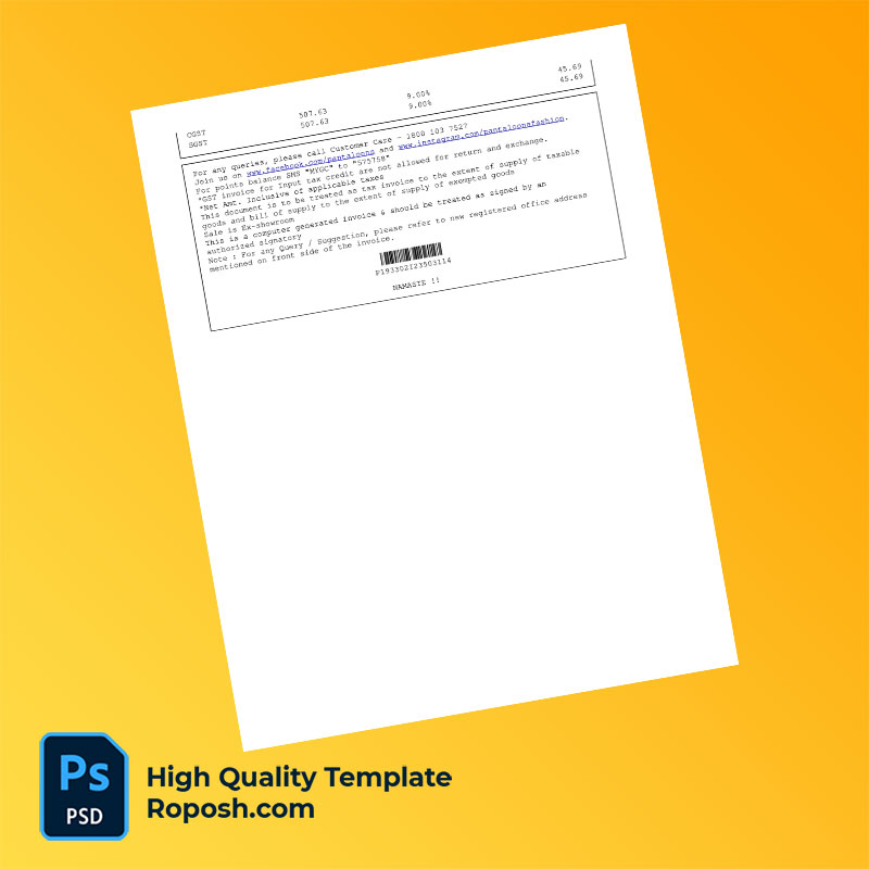 India Aditya Birla Fashion and Retail Ltd Editable Tax Invoice Template in Word and PDF formats India Aditya Birla Fashion and Retail Ltd Editable Tax Invoice Template in Word and PDF formats