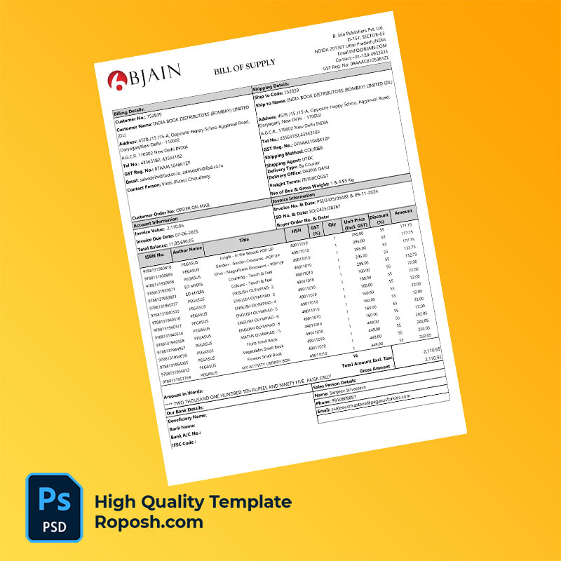 India B. Jain Publishers Pvt Ltd Editable Tax Invoice Template in Word and PDF formats India B. Jain Publishers Pvt Ltd Editable Tax Invoice Template in Word and PDF formats