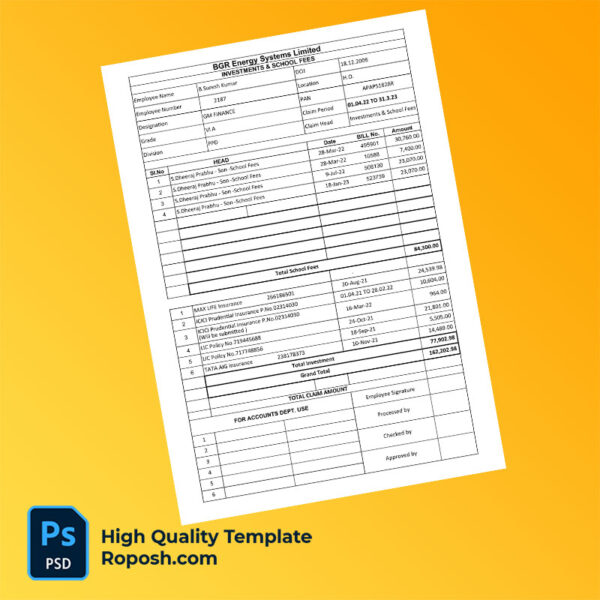 India BGR Energy Systems Limited Editable Reimbursement Claim Form Template in Word and PDF formats