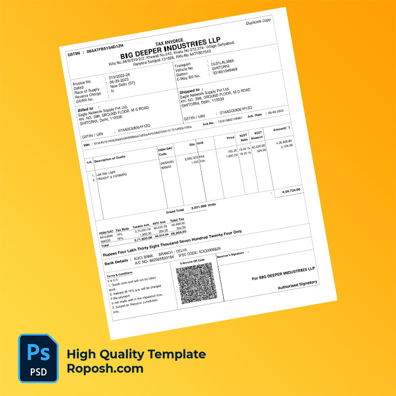 India Big Deeper Industries LLP Editable Tax Invoice Template in Word and PDF formats India Big Deeper Industries LLP Editable Tax Invoice Template in Word and PDF formats