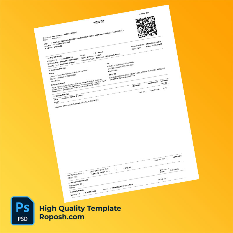 India Conecc Concrete Solutions Pvt Ltd Editable Tax Invoice Template in Word and PDF formats India Conecc Concrete Solutions Pvt Ltd Editable Tax Invoice Template in Word and PDF formats