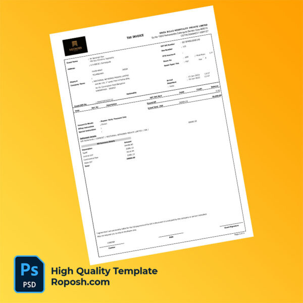 India Ebiza Bulls Hospitality Private Limited Editable Tax Invoice Template in Word and PDF formats