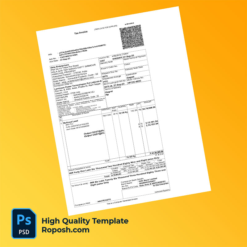 India Ekta Enterprises Editable Tax Invoice Template in Word and PDF formats India Ekta Enterprises Editable Tax Invoice Template in Word and PDF formats