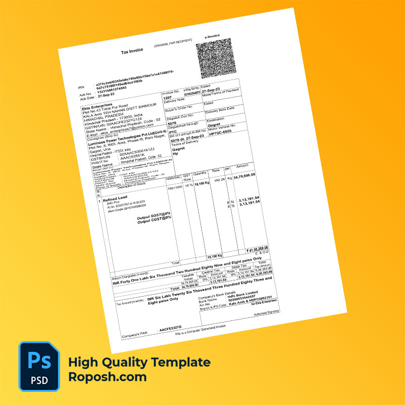 India Ekta Enterprises Editable Tax Invoice Template in Word and PDF formats India Ekta Enterprises Editable Tax Invoice Template in Word and PDF formats