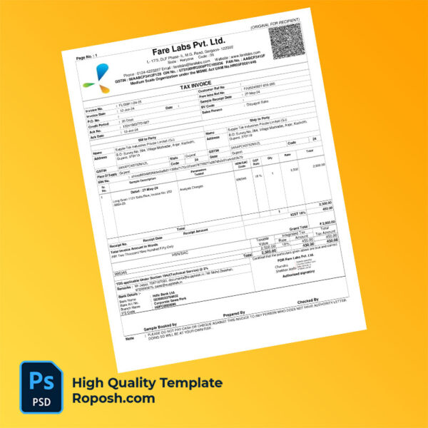 India Fare Labs Pvt Ltd Editable Tax Invoice Template in Word and PDF formats