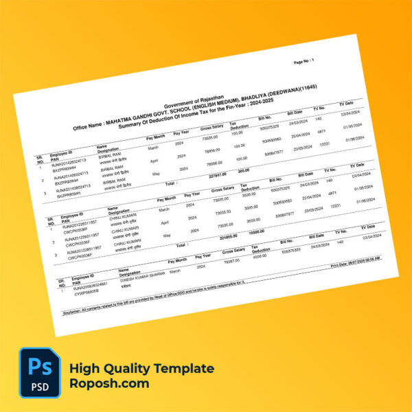 India Government Of Rajasthan Editable Income Tax Report Template in Word and PDF formats