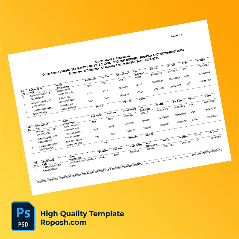 India Government Of Rajasthan Editable Income Tax Report Template in Word and PDF formats India Government Of Rajasthan Editable Income Tax Report Template in Word and PDF formats