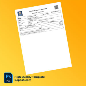 India Greater Chennai Corporation Editable Property Tax Receipt Template in Word and PDF formats