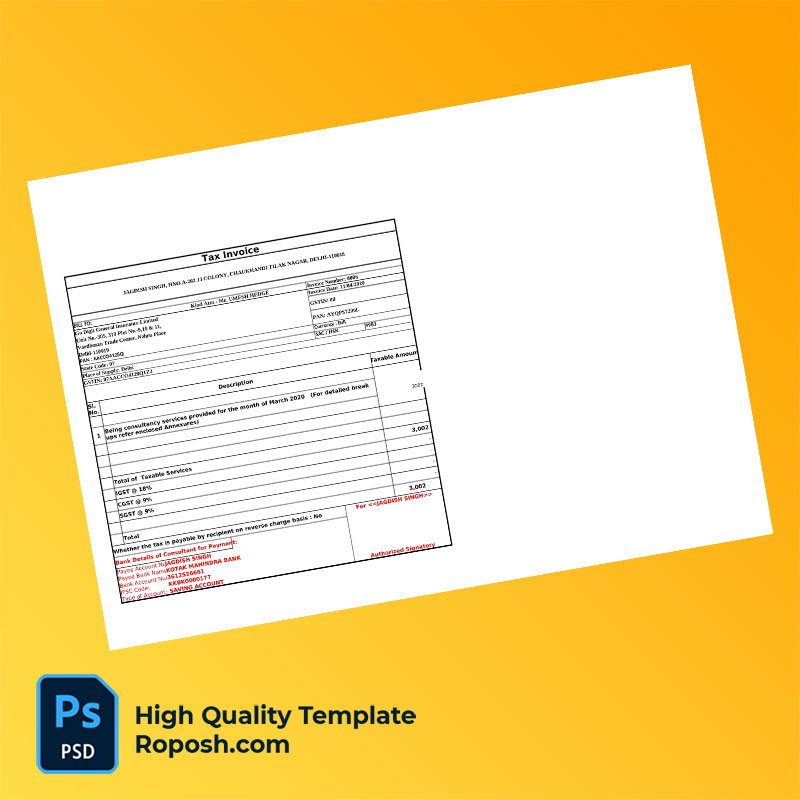 India Jagdish Singh Editable Tax Invoice Template in Word and PDF formats India Jagdish Singh Editable Tax Invoice Template in Word and PDF formats