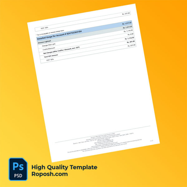 India Karnataka Amazon Web Services India Private Limited Editable AWS Lightsail Invoice Template in Word and PDF formats