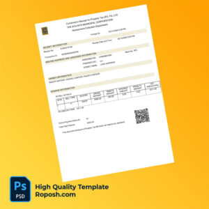 India Kolkata Municipal Corporation Editable Property Tax Receipt Template in Word and PDF formats