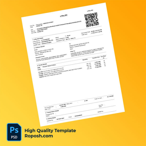 India MAA SHARDA STEELS Editable Tax Invoice Template in Word and PDF formats