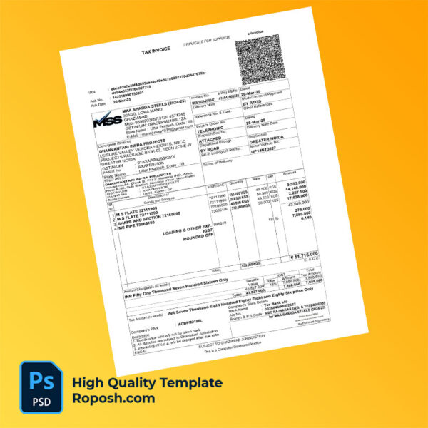 India MAA SHARDA STEELS Editable Tax Invoice Template in Word and PDF formats