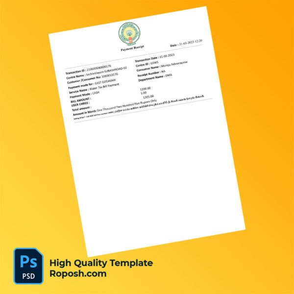 India Maroju Editable Property Tax Receipt Template in Word and PDF formats