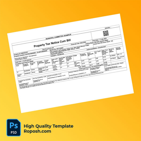 India Municipal Committee Adampur Editable Property Tax Bill Template in Word and PDF formats