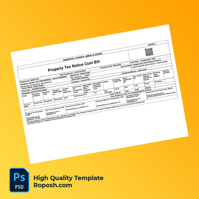 India Municipal Corporation Gurugram Editable Property Tax Notice Cum Bill Template in Word and PDF formats India Municipal Corporation Gurugram Editable Property Tax Notice Cum Bill Template in Word and PDF formats