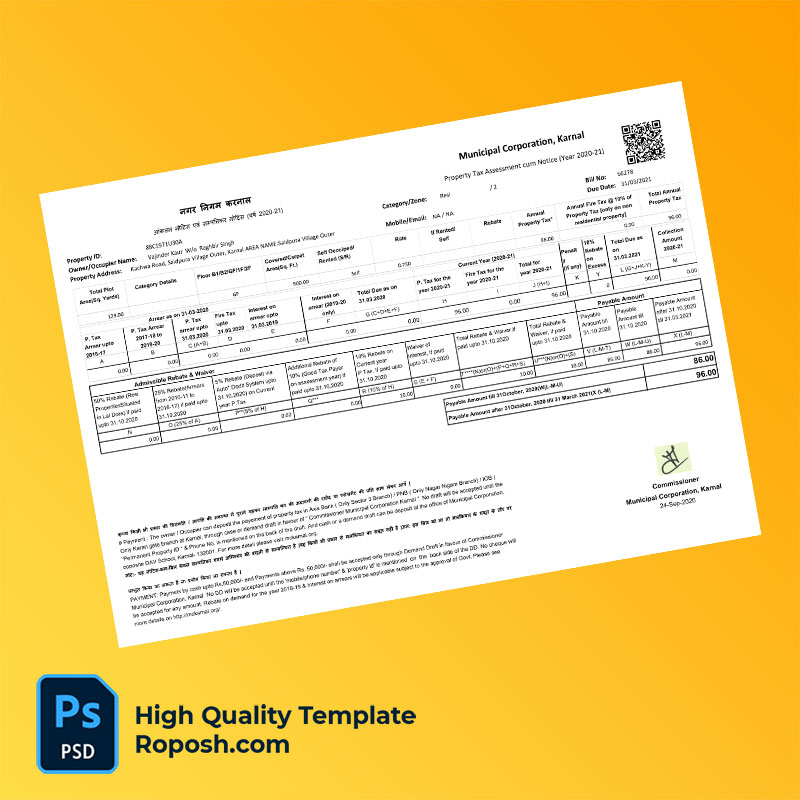 India Municipal Corporation of Karnal Editable Property Tax Assessment Notice Template in Word and PDF formats India Municipal Corporation of Karnal Editable Property Tax Assessment Notice Template in Word and PDF formats