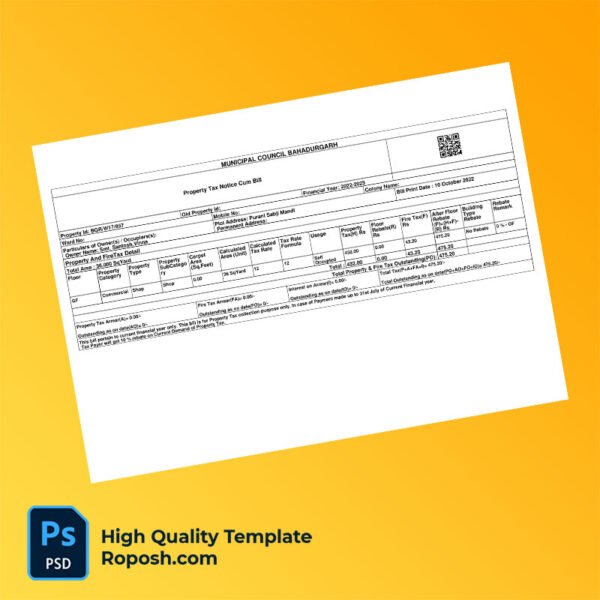 India Municipal Council Bahadurgarh Editable Property Tax Notice Template in Word and PDF formats