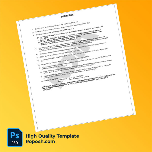 India Nabadiganta Industrial Township Authority Editable Property Tax Bill Template in Word and PDF formats