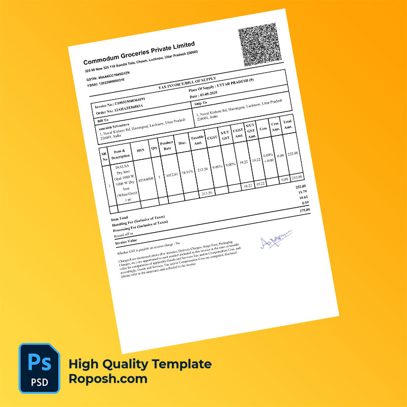 India Opel Iron Works Editable Tax Invoice Template in Word and PDF formats India Opel Iron Works Editable Tax Invoice Template in Word and PDF formats