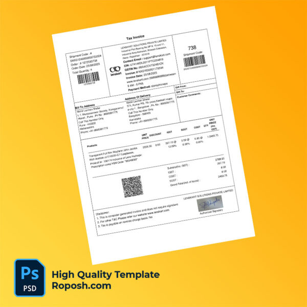 India Rajasthan Lenskart Solutions Private Limited Editable Invoice Template in Word and PDF formats