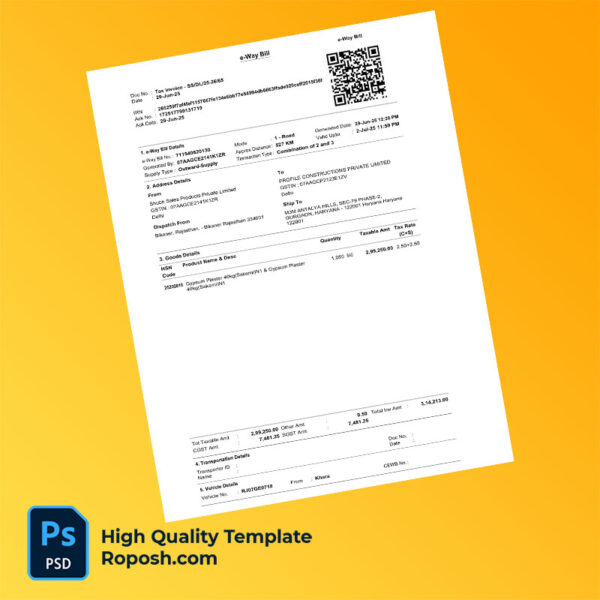 India Shubh Sales Products Private Limited Editable Tax Bill Template in Word and PDF formats