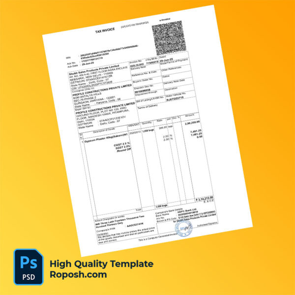 India Shubh Sales Products Private Limited Editable Tax Bill Template in Word and PDF formats