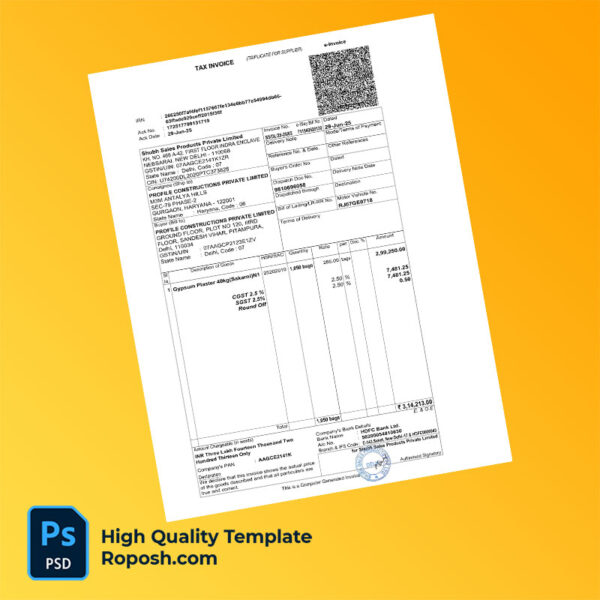 India Shubh Sales Products Private Limited Editable Tax Bill Template in Word and PDF formats
