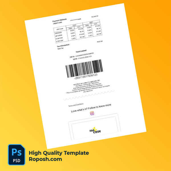 India Trent Limited Editable Tax Invoice Template in Word and PDF formats