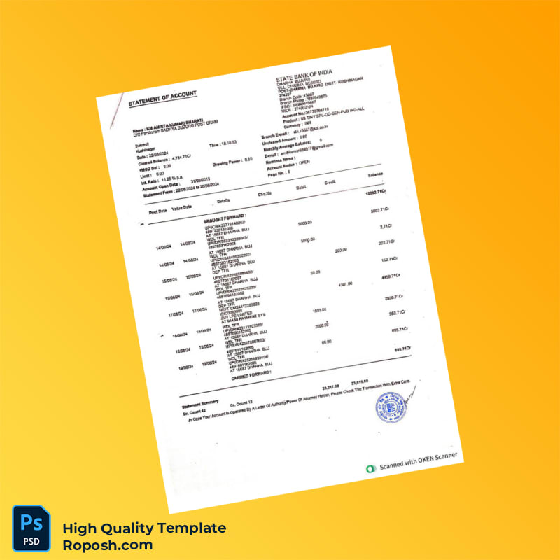 India Amrita Bank Statement Template in Word and PDF formats 3 page India Amrita Bank Statement Template in Word and PDF formats 3 page