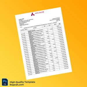 India Axis Bank Account Statement Template in Word and PDF formats 5 page