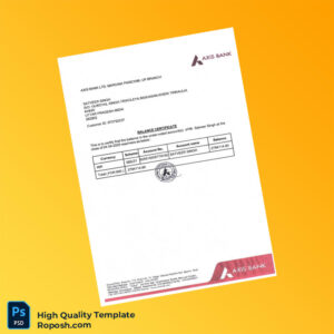 India Axis Bank Balance Certificate Template in Word and PDF formats 3 page