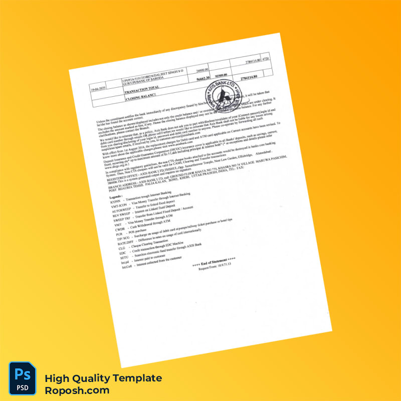 India Axis Bank Balance Certificate Template in Word and PDF formats 3 page India Axis Bank Balance Certificate Template in Word and PDF formats 3 page
