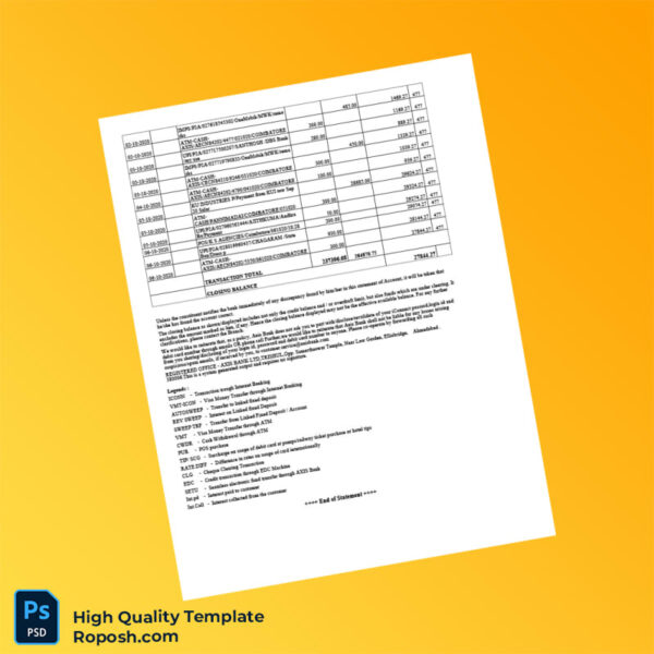 India Axis Bank Statement Template in Word and PDF formats 6 page