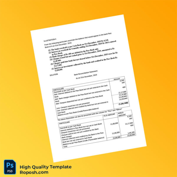 India Bank Reconciliation Statement Template in Word and PDF formats 6 page