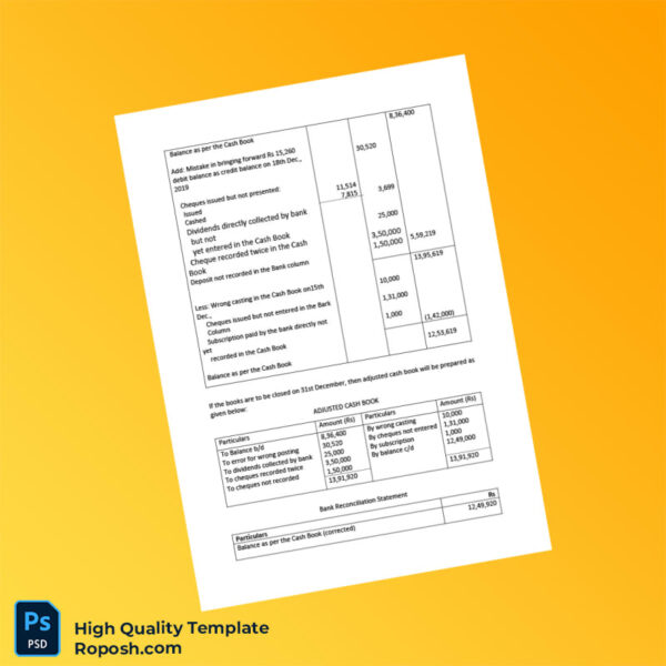 India Bank Reconciliation Statement Template in Word and PDF formats 6 page
